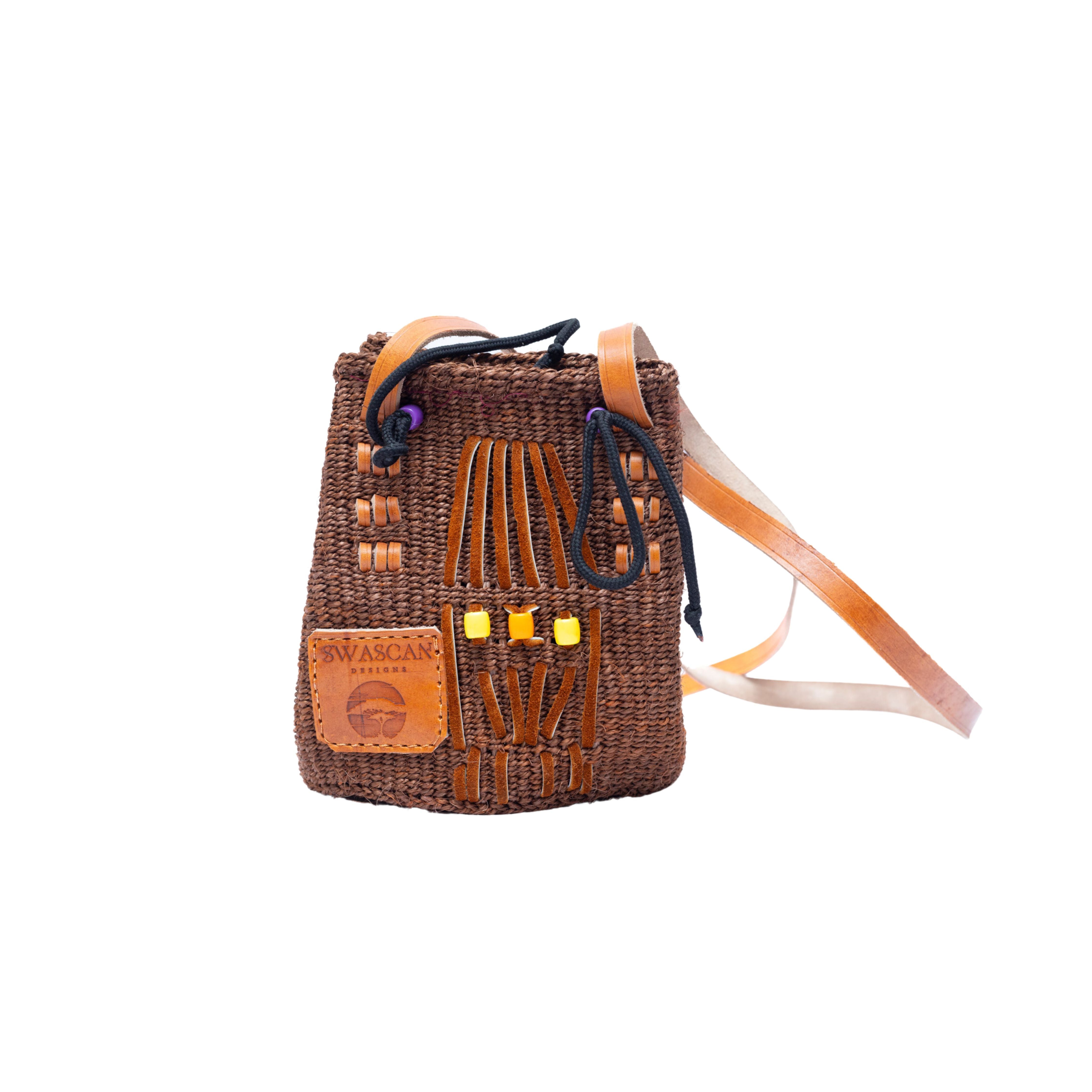 Marrakech Handwoven Sisal & Leather Drawstring Bag | Artisanal Craft with a Bohemian Flair